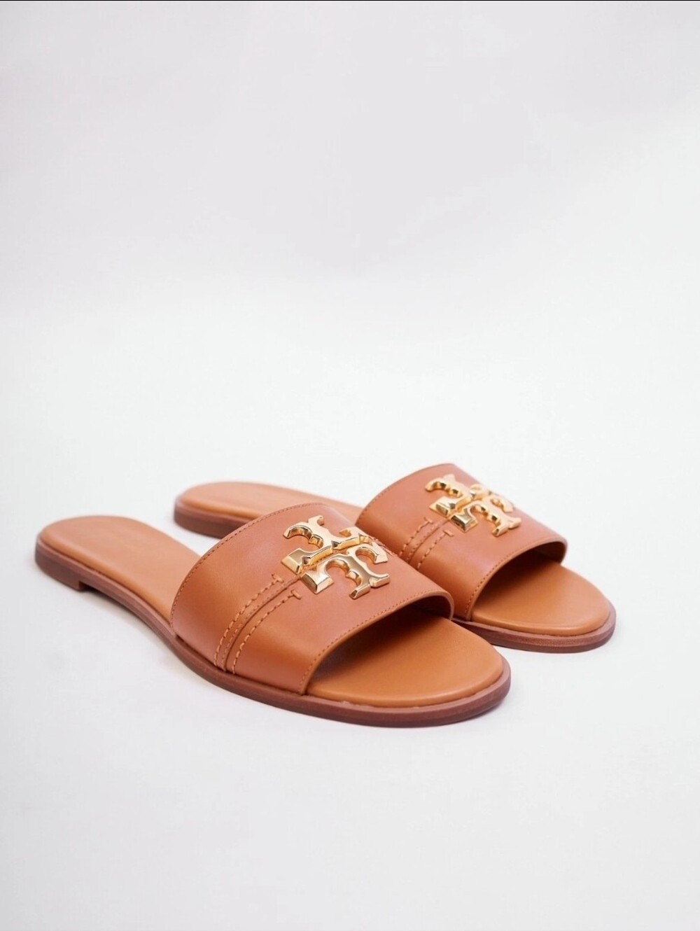 Tory Burch Everly Slide Sandal Tan Calf Leather Size 10.5